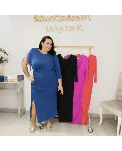 Vestido Alhambra Manga 3/4 | Drapeado y Flecos | Monocromático