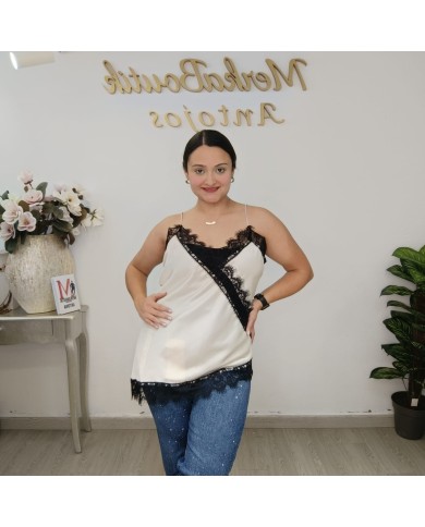 LENCERA SEDUCCION CRUZADA ARABIA | Top Satinado de Fiesta con Encaje