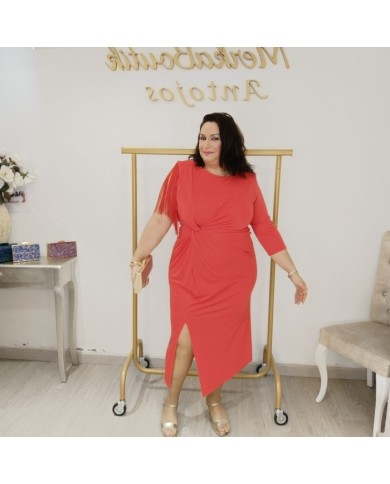 Vestido Alhambra Manga 3/4 | Drapeado y Flecos | Monocromático