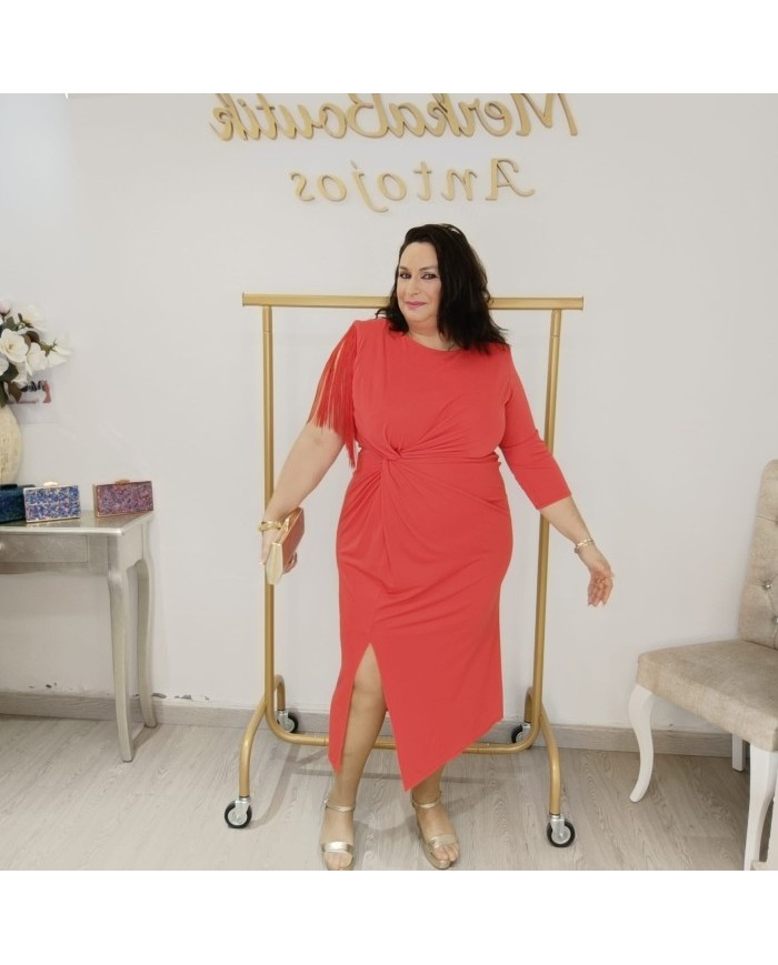 Vestido Alhambra Manga 3/4 | Drapeado y Flecos | Monocromático