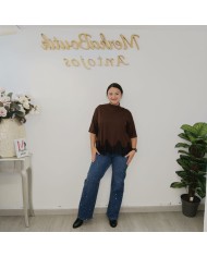 CAMISETA PUNTILLA | Top Encaje Manga 3/4 Bajo Asimétrico Casual