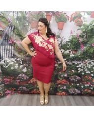 VESTIDO CARBONERA | Invitada Midi Burdeos Bordado y Flecos