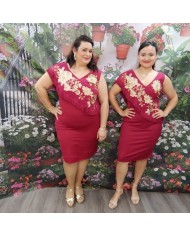 VESTIDO CARBONERA | Invitada Midi Burdeos Bordado y Flecos