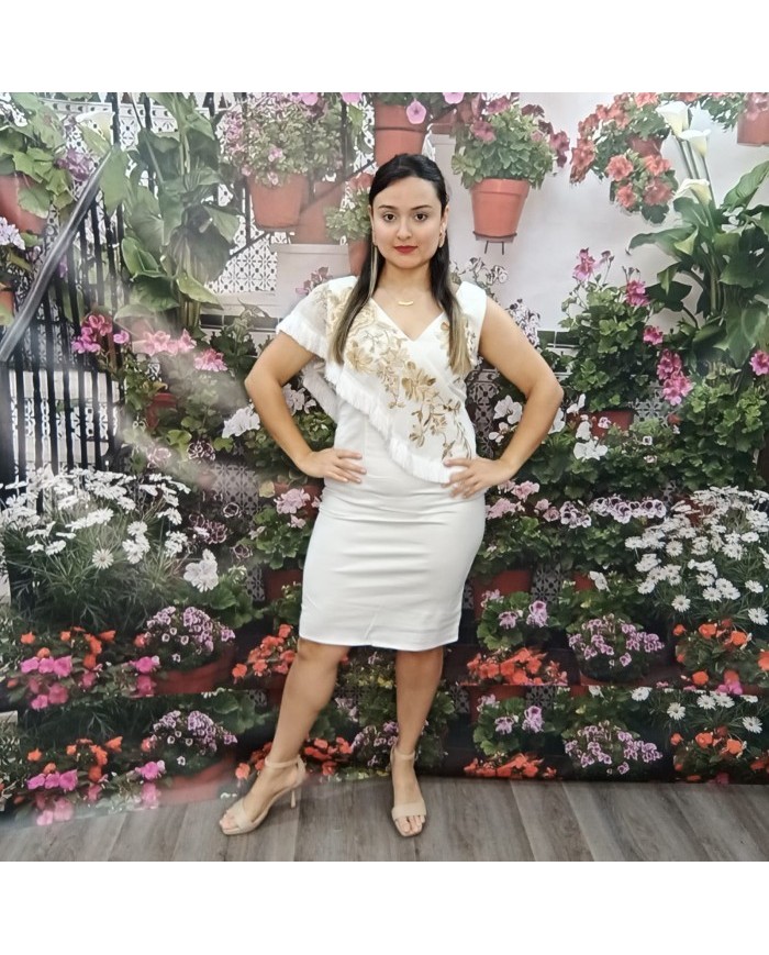 VESTIDO CARBONERA | Invitada Midi Burdeos Bordado y Flecos