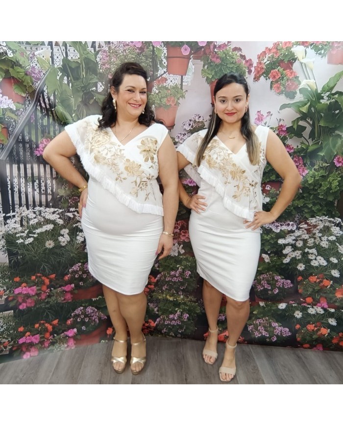 VESTIDO CARBONERA | Invitada Midi Burdeos Bordado y Flecos