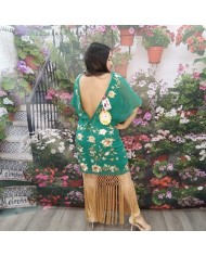 VESTIDO ALMA | Midi Negro Bordado Floral con Flecos Nude