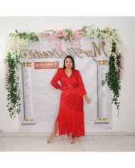 VESTIDO CATAVINO | Vestido Largo Crema Flecos y Jacquard