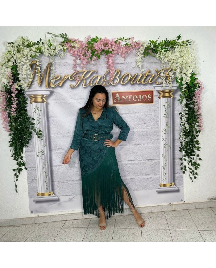 VESTIDO CATAVINO | Vestido Largo Crema Flecos y Jacquard