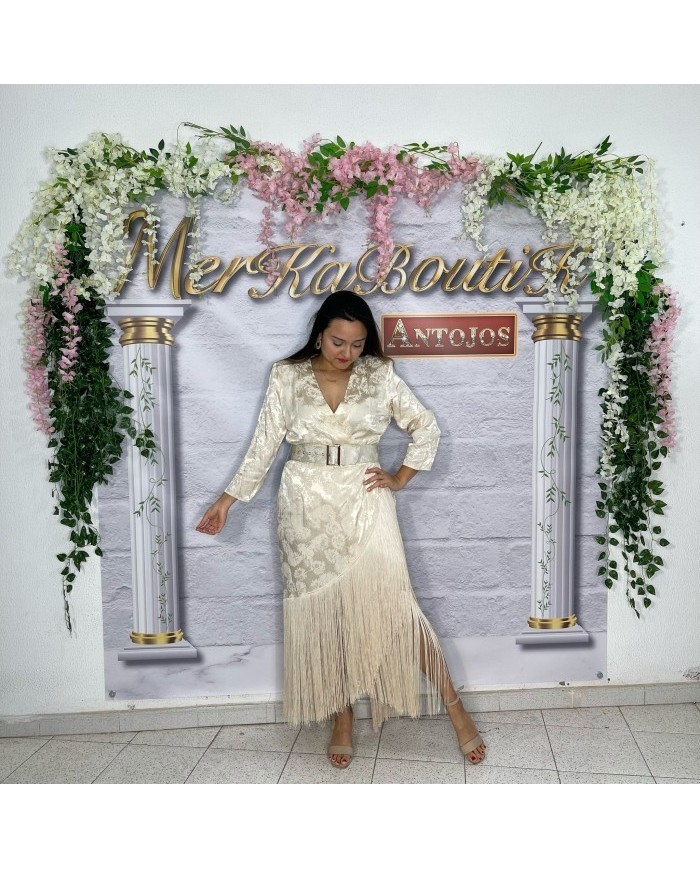 VESTIDO CATAVINO | Vestido Largo Crema Flecos y Jacquard