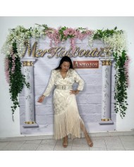 VESTIDO CATAVINO | Vestido Largo Crema Flecos y Jacquard