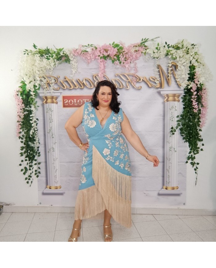 VESTIDO ESPAÑA | Vestido Negro Bordado Dorado con Flecos