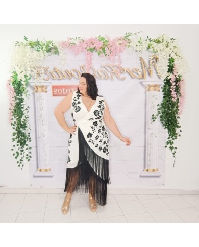 VESTIDO ESPAÑA | Vestido Negro Bordado Dorado con Flecos