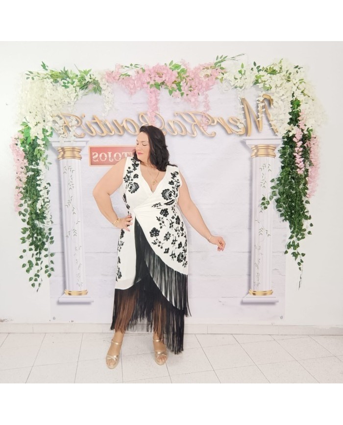 VESTIDO ESPAÑA | Vestido Negro Bordado Dorado con Flecos