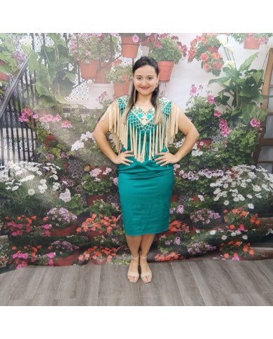 VESTIDO SANDRA | Midi Rojo Vino con Flecos y Bordado Floral