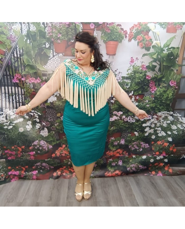 VESTIDO SANDRA | Midi Rojo Vino con Flecos y Bordado Floral