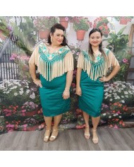 VESTIDO SANDRA | Midi Rojo Vino con Flecos y Bordado Floral