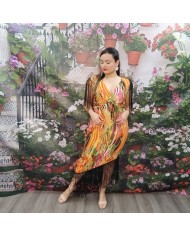 VESTIDO JULIETA | Vestido Midi Estampado con Flecos Negros