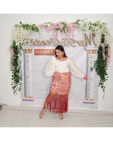 FALDA ALMIJAR | Falda Bordada con Flecos Estilo Flamenco