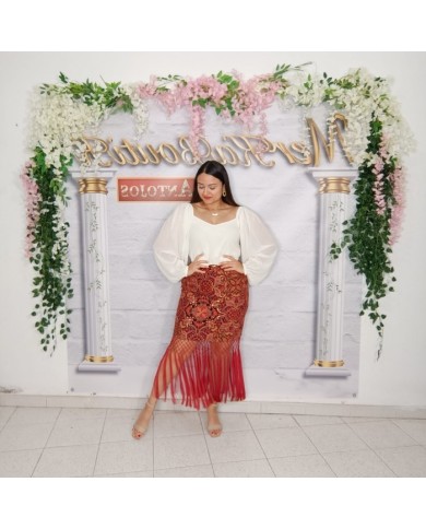 FALDA ALMIJAR | Falda Bordada con Flecos Estilo Flamenco