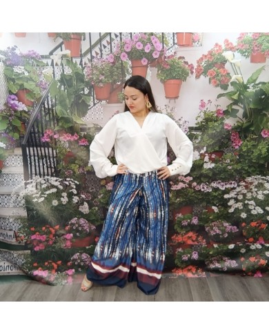 PANTALÓN RAFAELA | Palazzo Estampado Tie-Dye Pata Ancha