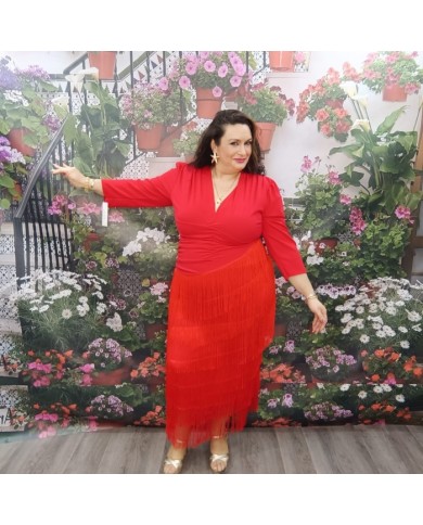 Vestido Faraona Flecos | Midi Baile | Escote V y Manga 3/4