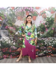 VESTIDO COLIBRÍ | Vestido Midi Tropical con Flecos Fucsia