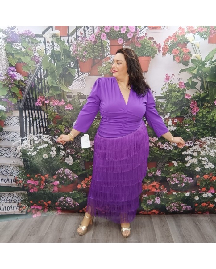 Vestido Faraona Flecos | Midi Baile | Escote V y Manga 3/4