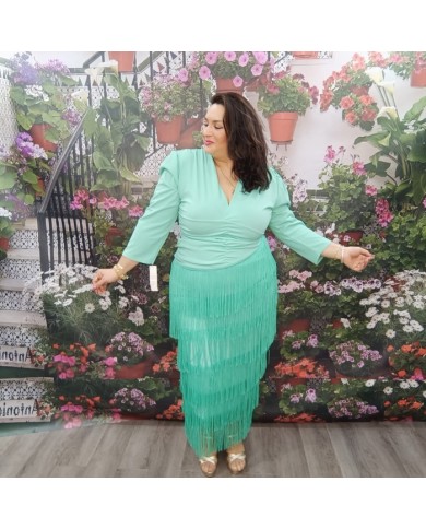 Vestido Faraona Flecos | Midi Baile | Escote V y Manga 3/4