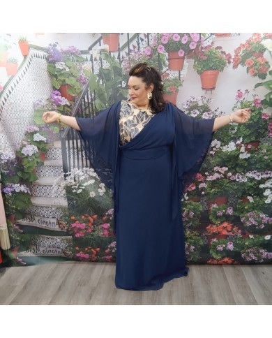 Vestido Luz Largo Gala Capa | Madrina Azul Marino Elegante