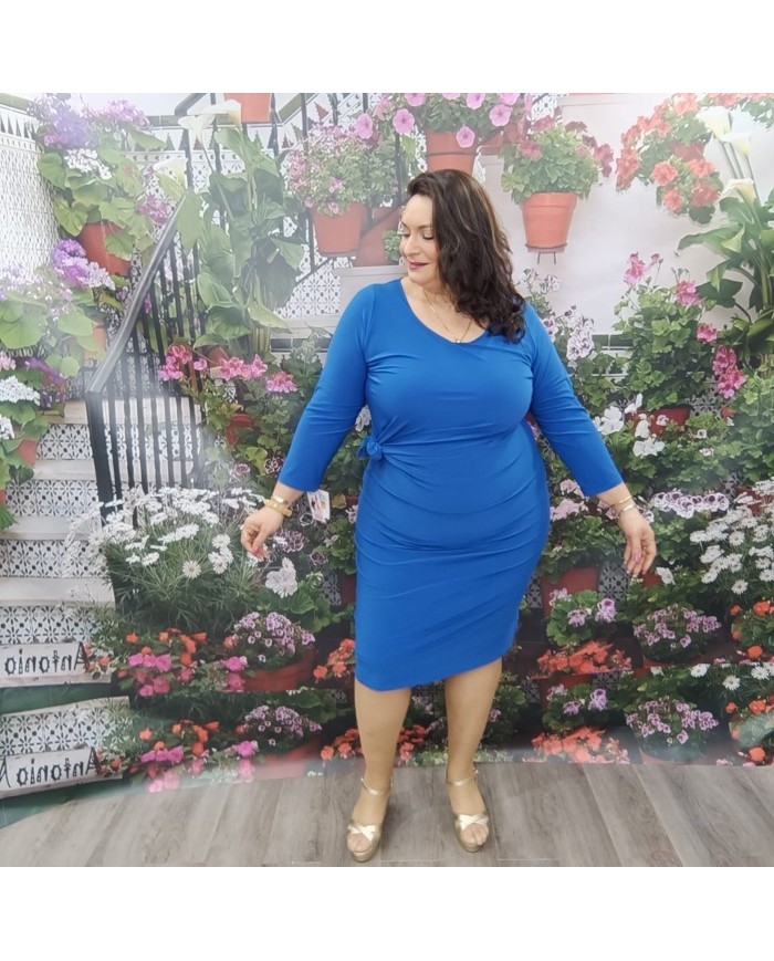 Vestido Marina Licra Fría | Drapeado Lateral | Manga Larga