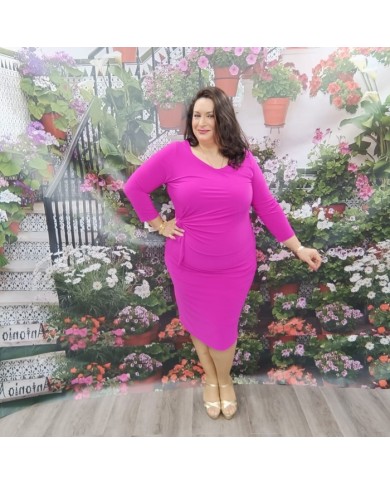 Vestido Marina Licra Fría | Drapeado Lateral | Manga Larga