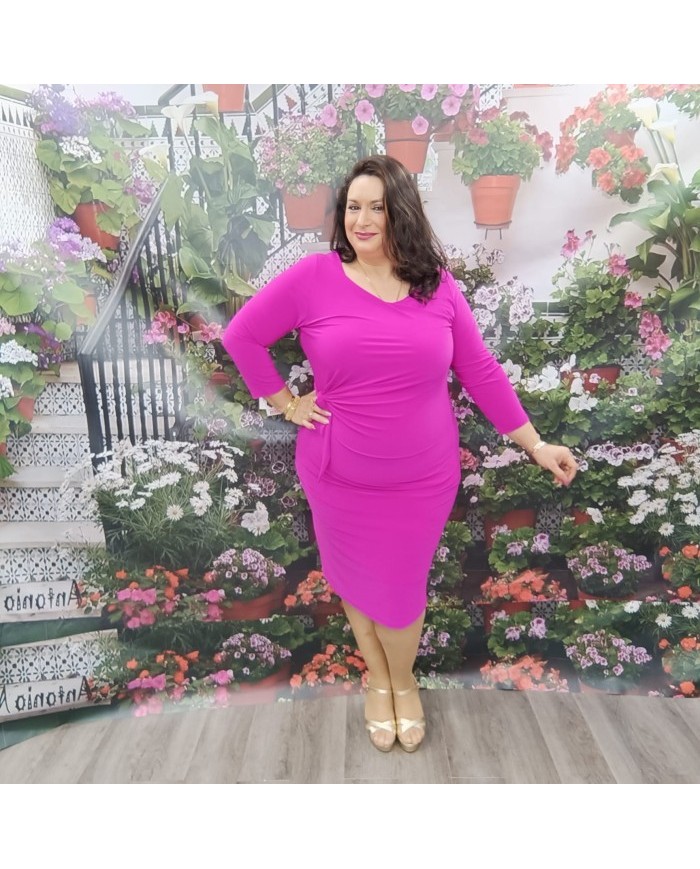 Vestido Marina Licra Fría | Drapeado Lateral | Manga Larga