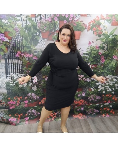 Vestido Marina Licra Fría | Drapeado Lateral | Manga Larga