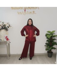 conjunto Cartaya punto lentejuelas mujer elegante color burdeos