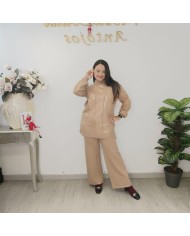 conjunto Cartaya punto lentejuelas mujer elegante color camel