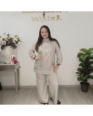 conjunto Cartaya punto lentejuelas mujer elegante color beige