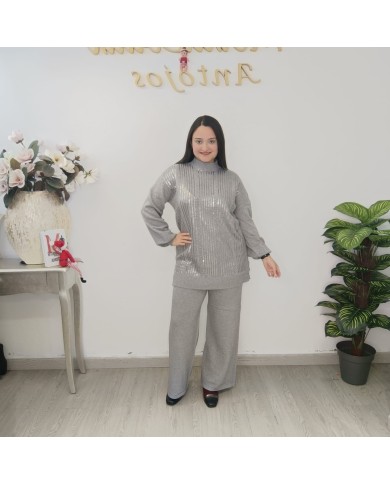 conjunto Cartaya punto lentejuelas mujer elegante color gris