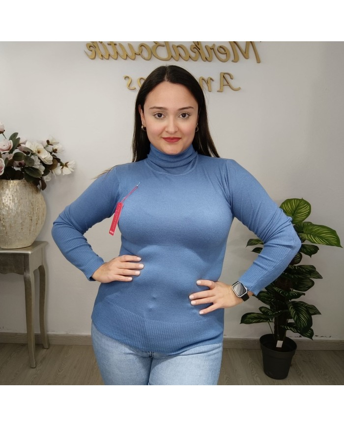 Jersey Cuello Alto Botones Puño | Punto Fino Mujer | Verde Esmeralda y Más