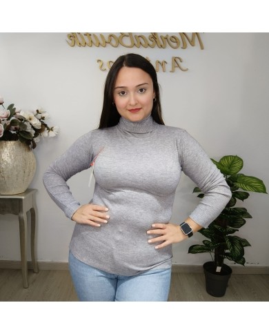 Jersey Cuello Alto Botones Puño | Punto Fino Mujer | Verde Esmeralda y Más