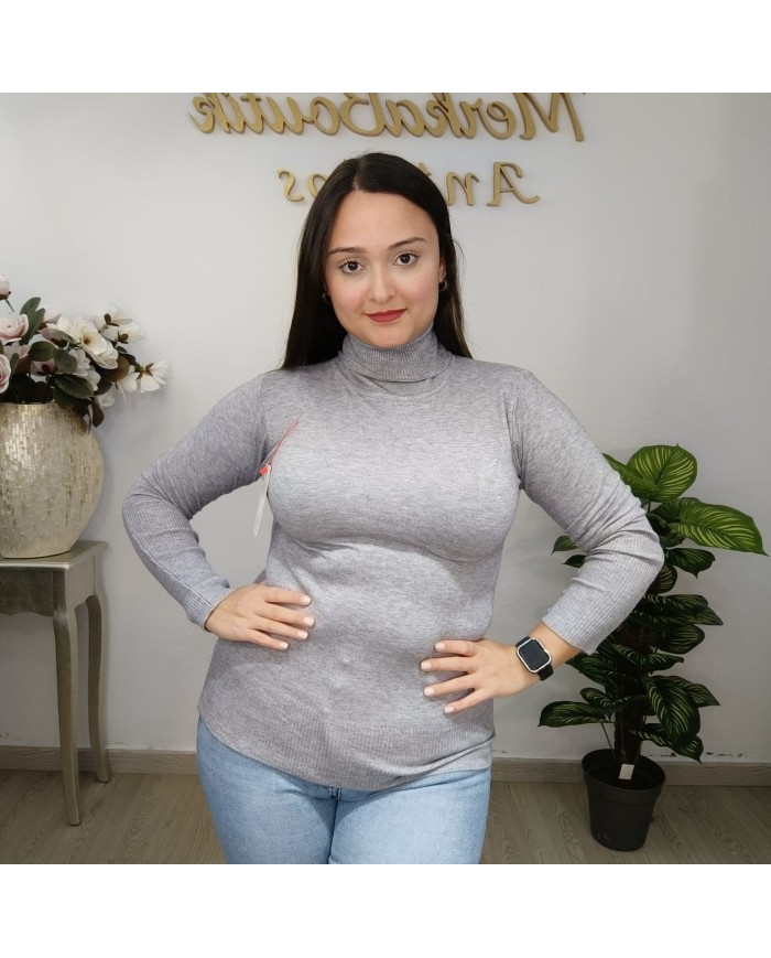 Jersey Cuello Alto Botones Puño | Punto Fino Mujer | Verde Esmeralda y Más