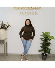 Jersey Cuello Alto Botones Puño | Punto Fino Mujer | Verde Esmeralda y Más