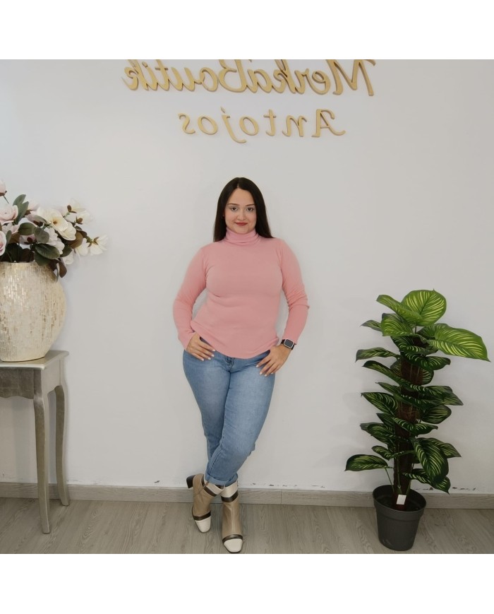 Jersey Cuello Alto Botones Puño | Punto Fino Mujer | Verde Esmeralda y Más