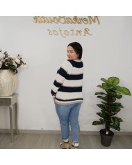 Jersey Punto a Rayas con Brillo Mujer | Jersey Marinero Invierno | Azul/Blanco