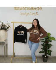 Sudadera Oversize Perros y Huellas | Capucha Negra/Marrón | Moda Animalista