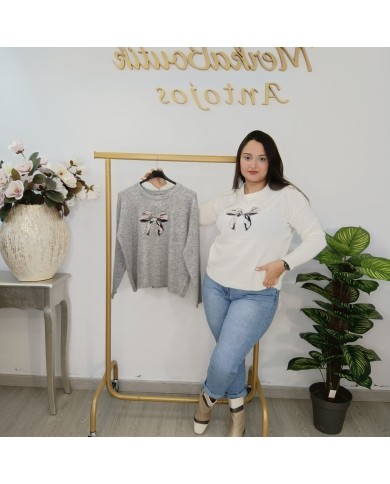 Jersey Punto Lazo Lentejuelas Mujer | Jersey Básico con Brillo | Varios Colores