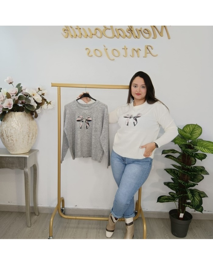 Jersey Punto Lazo Lentejuelas Mujer | Jersey Básico con Brillo | Varios Colores