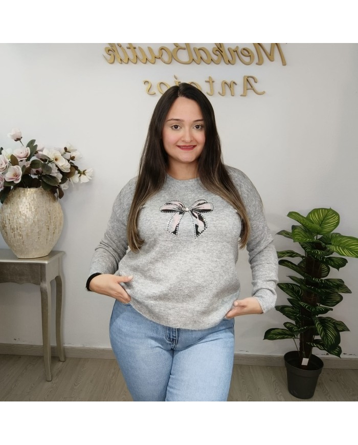 Jersey Punto Lazo Lentejuelas Mujer | Jersey Básico con Brillo | Varios Colores