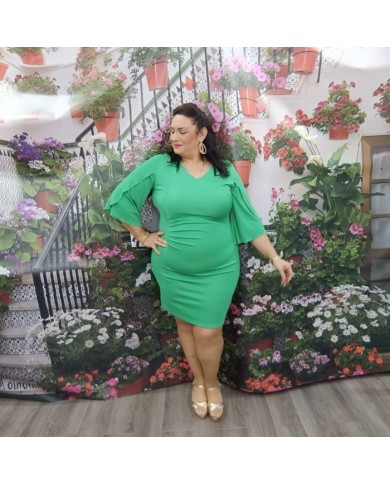 Vestido Teide Ajustado | Manga Volante | Fruncido Estilizador
