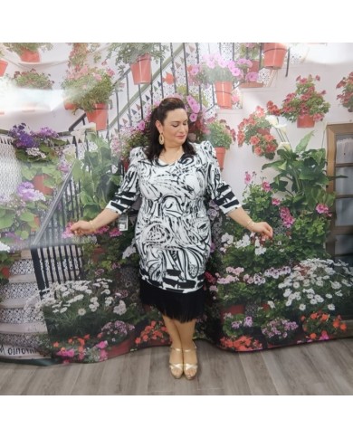 Vestido Samara Corto | Estampado Abstracto | Bajo con Flecos