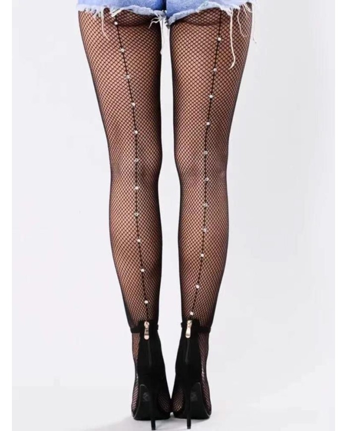 Medias de Red con Pedrería S-1203 - Pantys de Rejilla Brillo